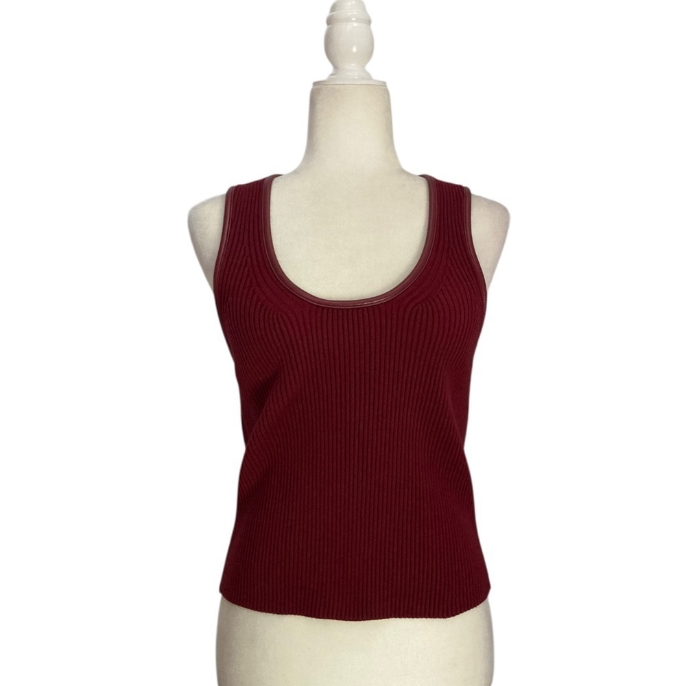 Simkhai Cobain Tank Oxblood Red NWOT Ribbed with Faux Leather Trim - Picture 10 of 16